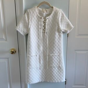 J.O.A. White Textured Lace-Up Short Sleeve Dress